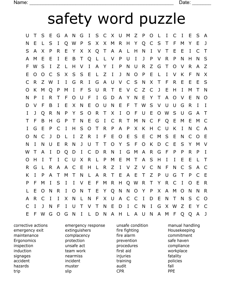 safety word puzzle Word Search