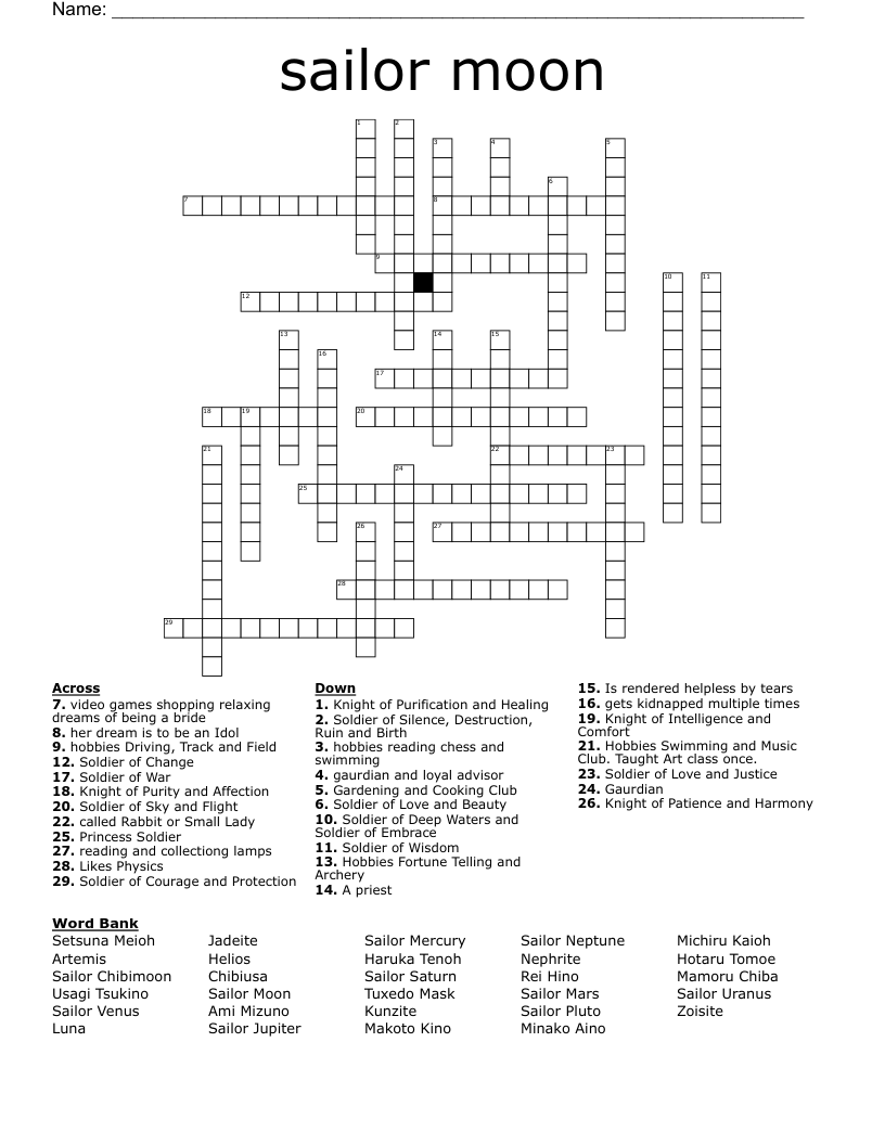 sailor moon Crossword