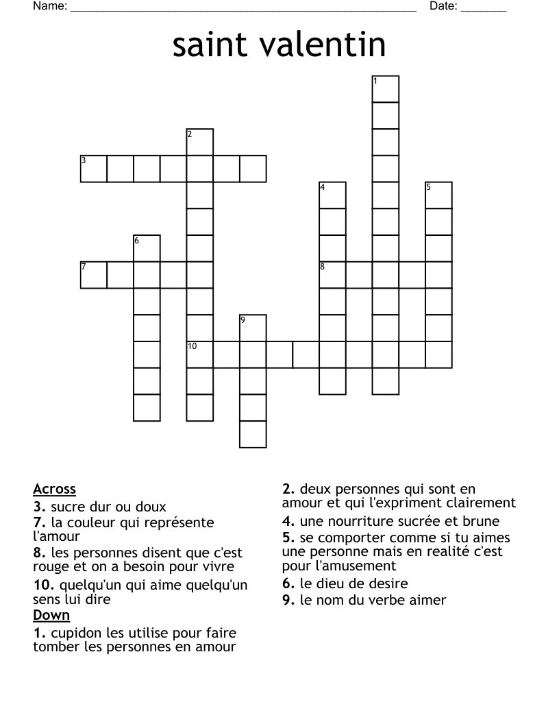 saint valentin Crossword