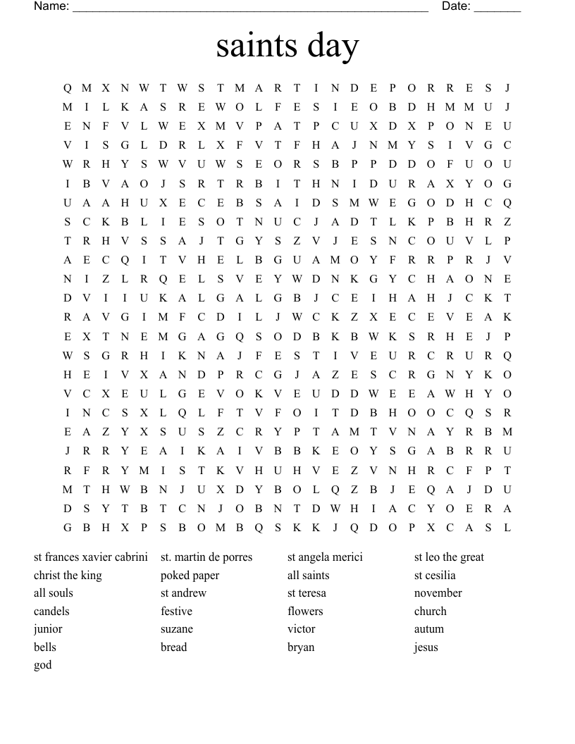 saints day  Word Search