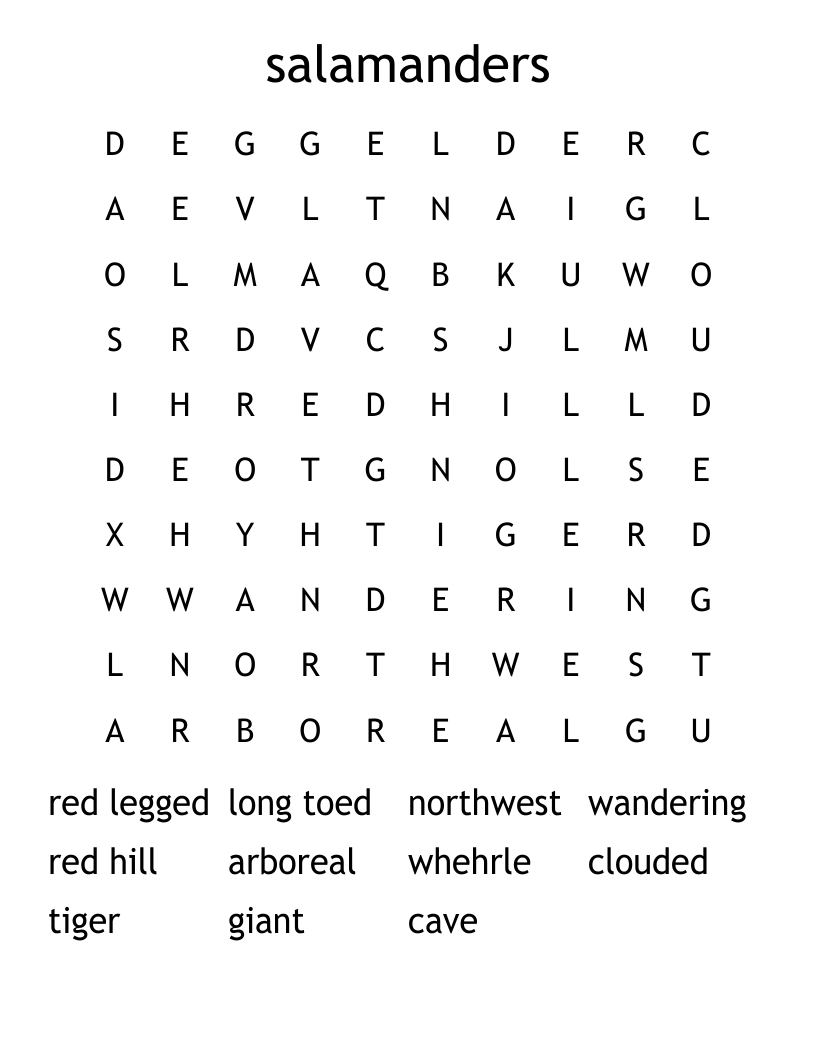 salamanders Word Search