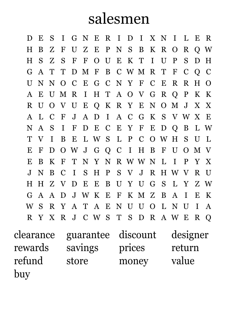 salesmen Word Search