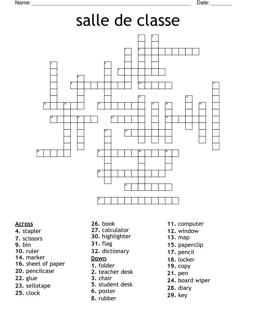 salle de classe Crossword