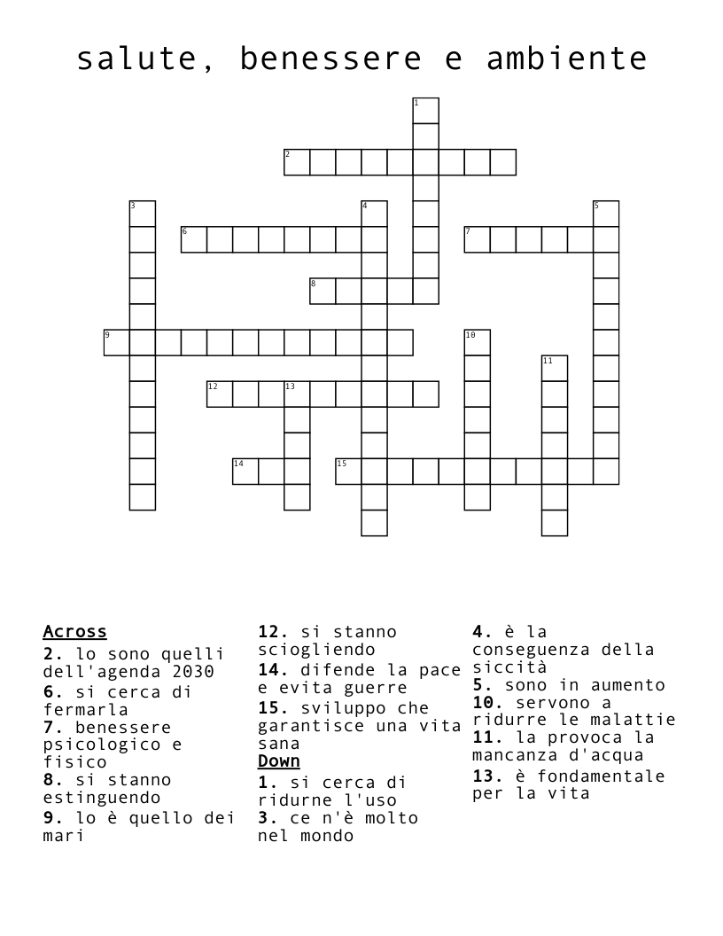 salute, benessere e ambiente Crossword