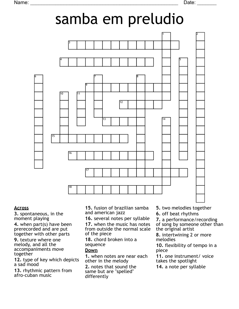 samba em preludio Crossword