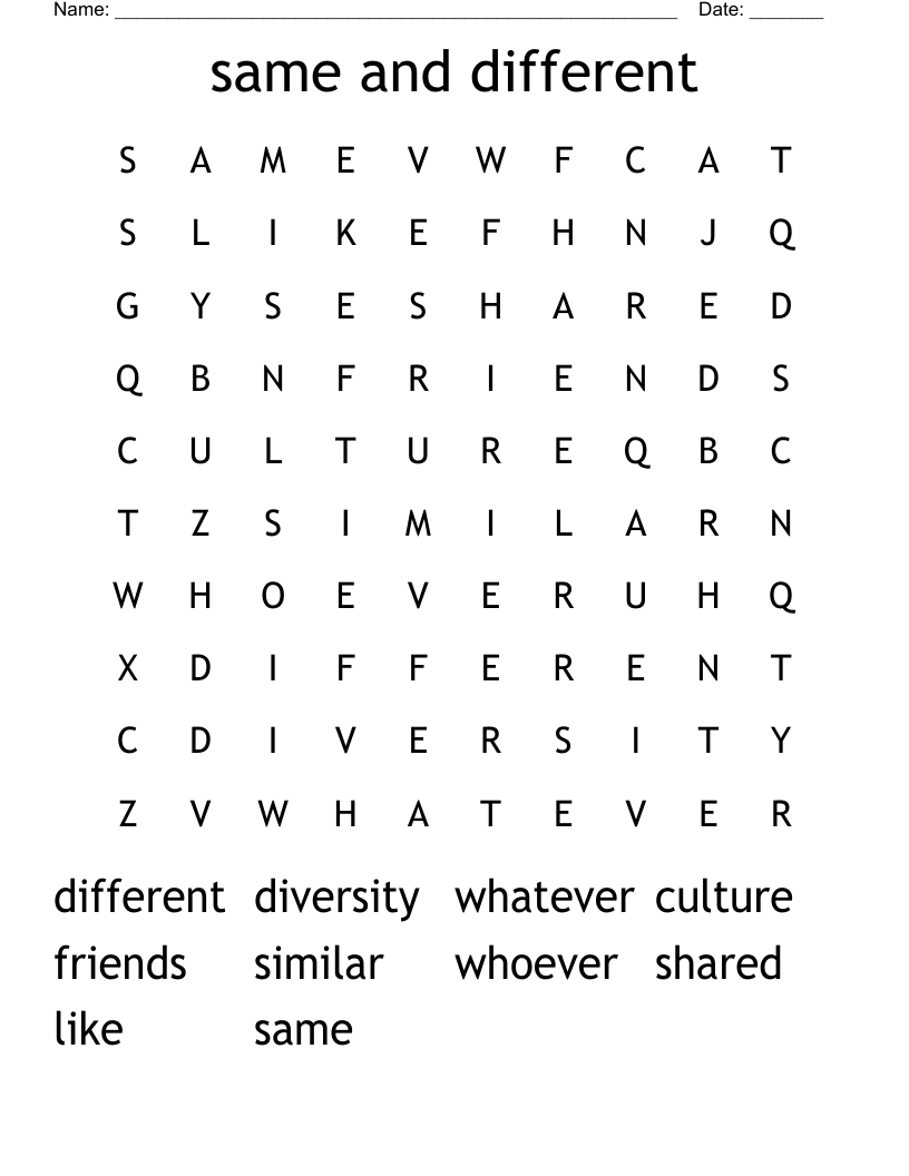 same and different Word Search