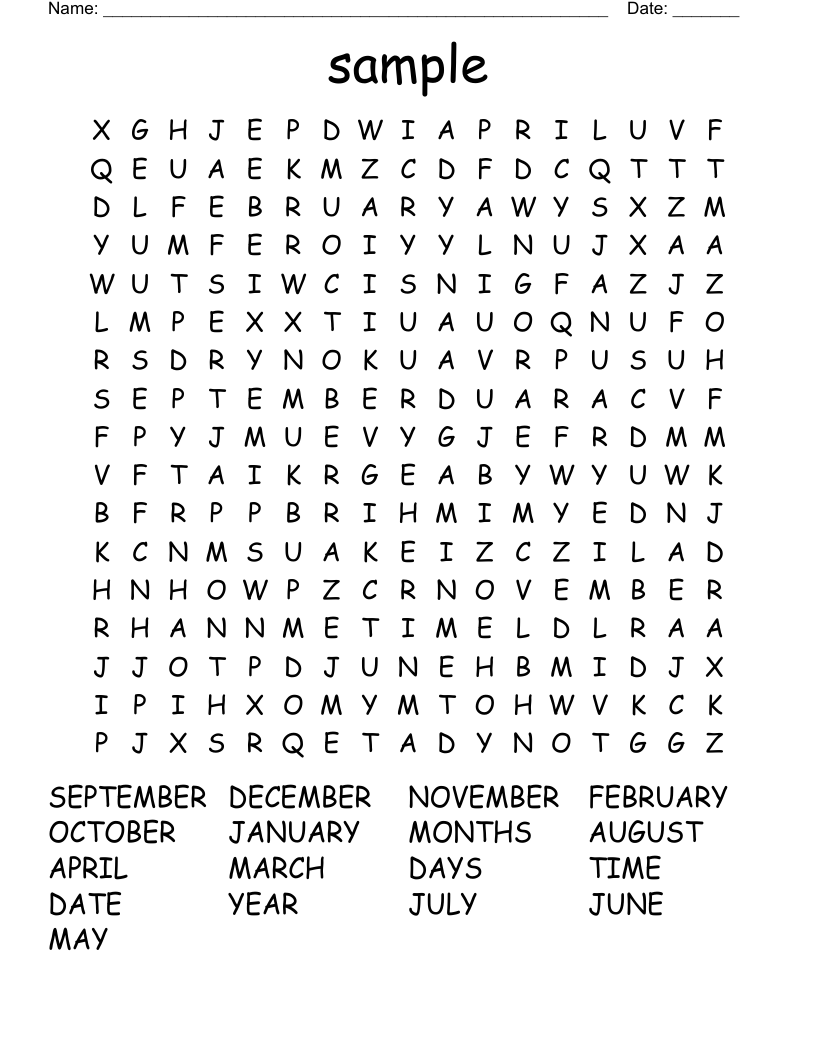 sample Word Search