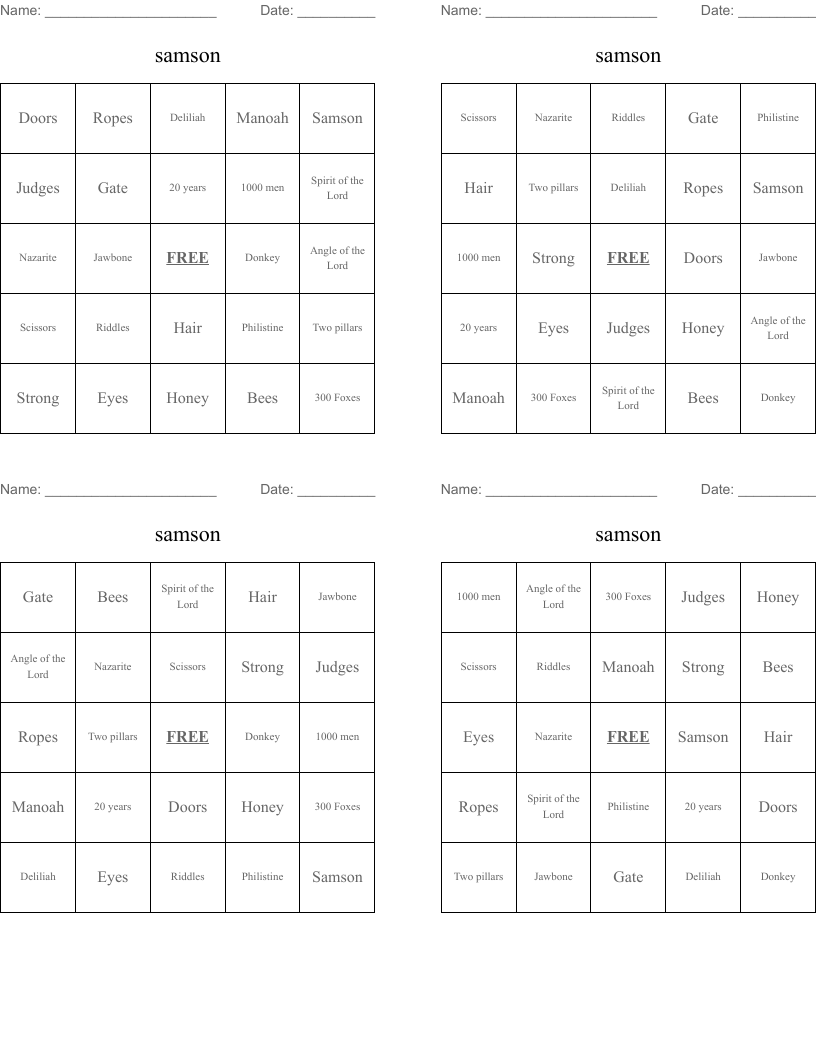 samson Bingo Cards