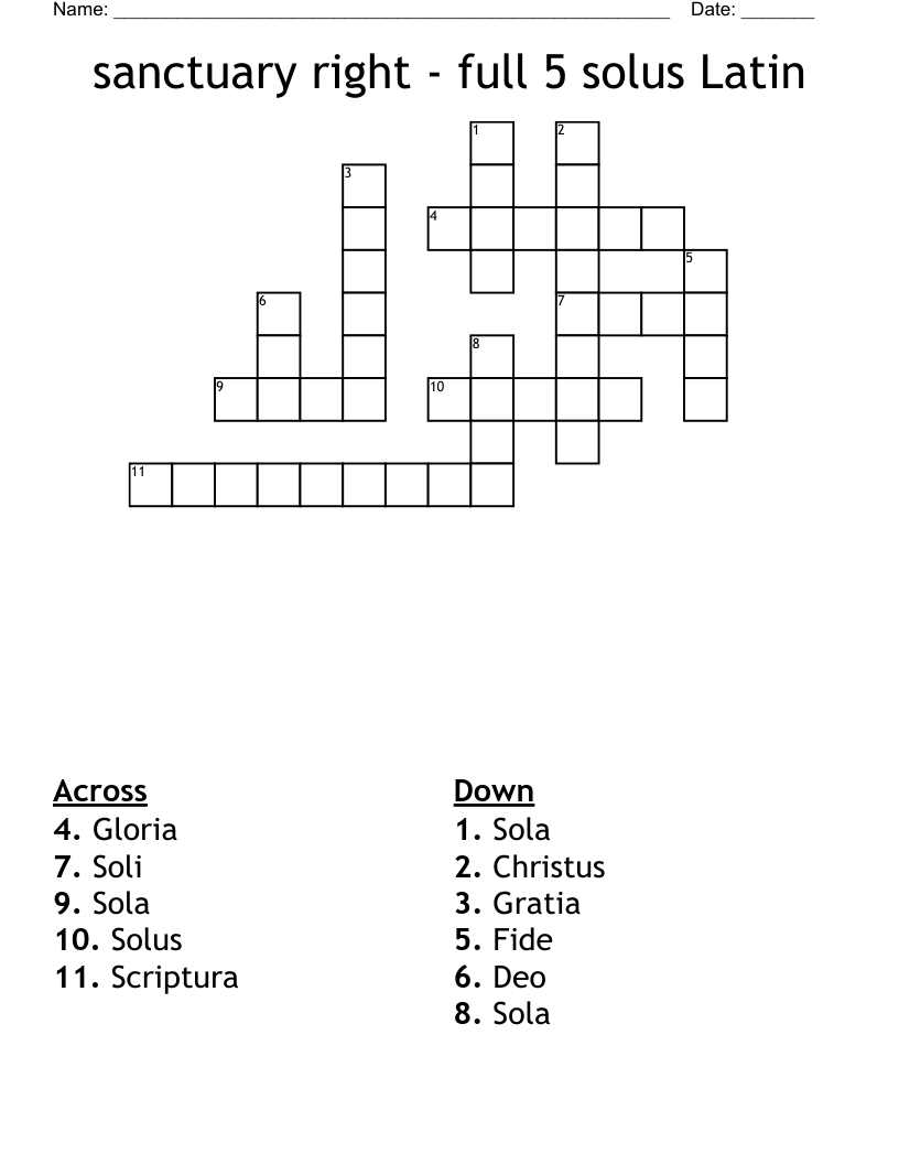 sanctuary right - full 5 solus Latin Crossword