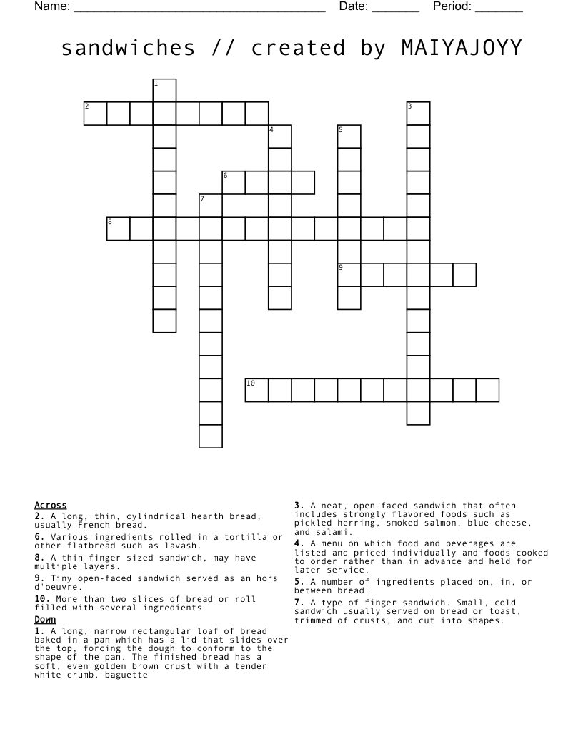 sandwiches // created by MAIYAJOYY Crossword