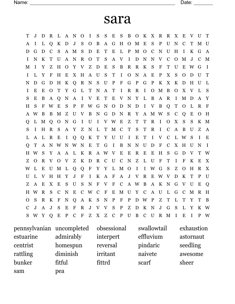 sara  Word Search