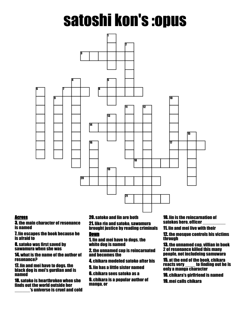 satoshi kon's :opus Crossword