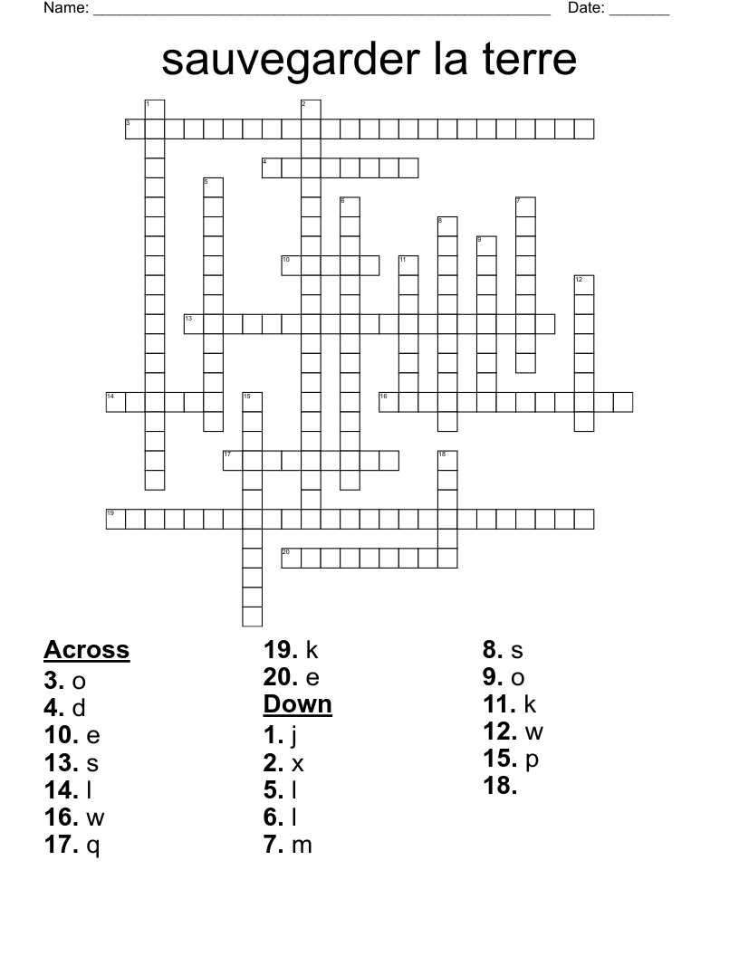 sauvegarder la terre  Crossword