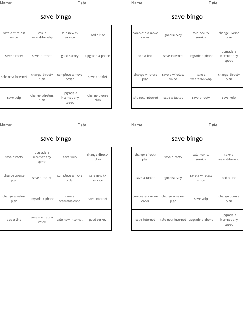 save bingo