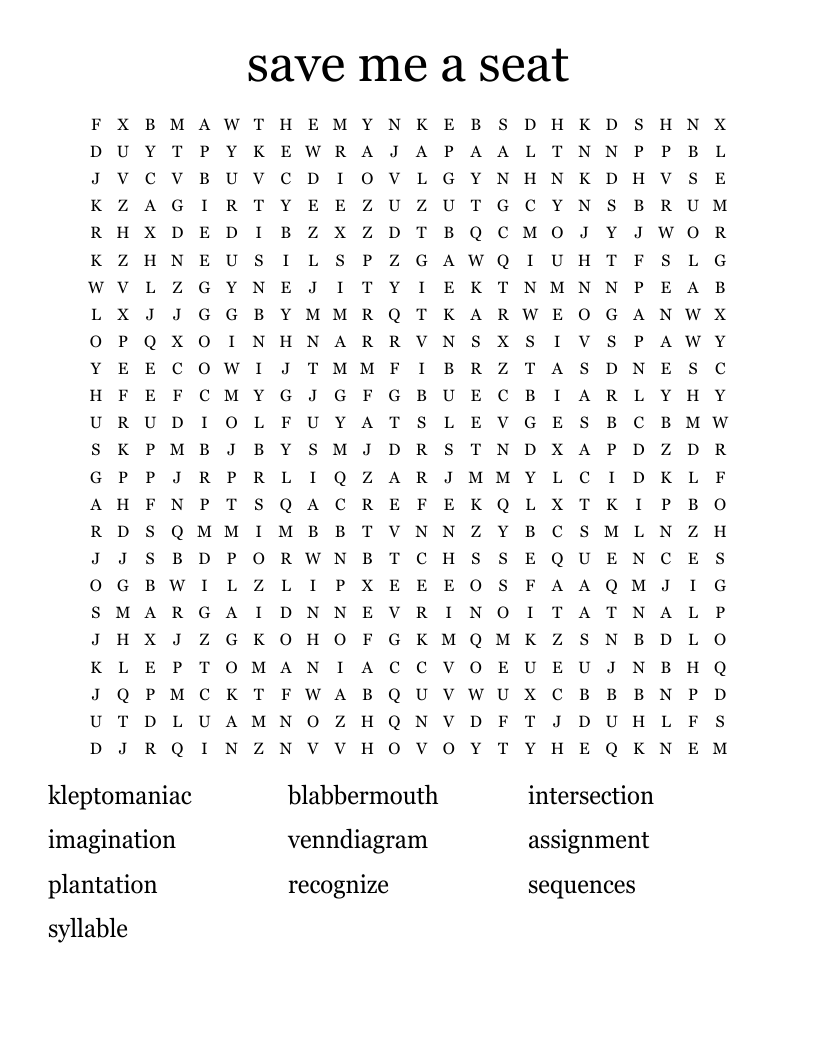save me a seat Word Search