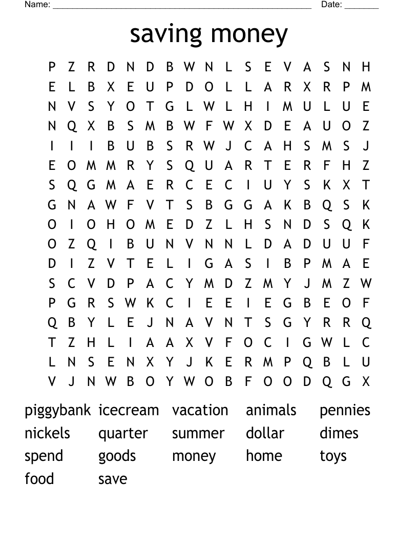 saving money Word Search