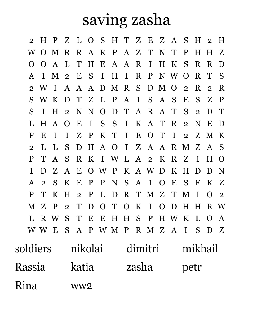 saving zasha Word Search