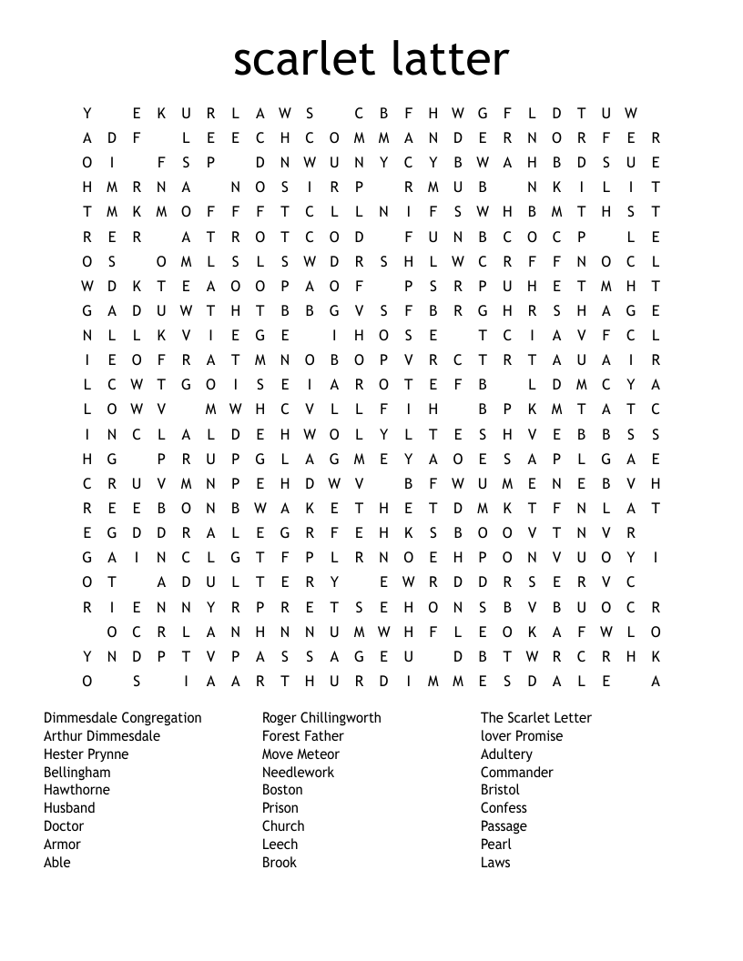 scarlet latter  Word Search
