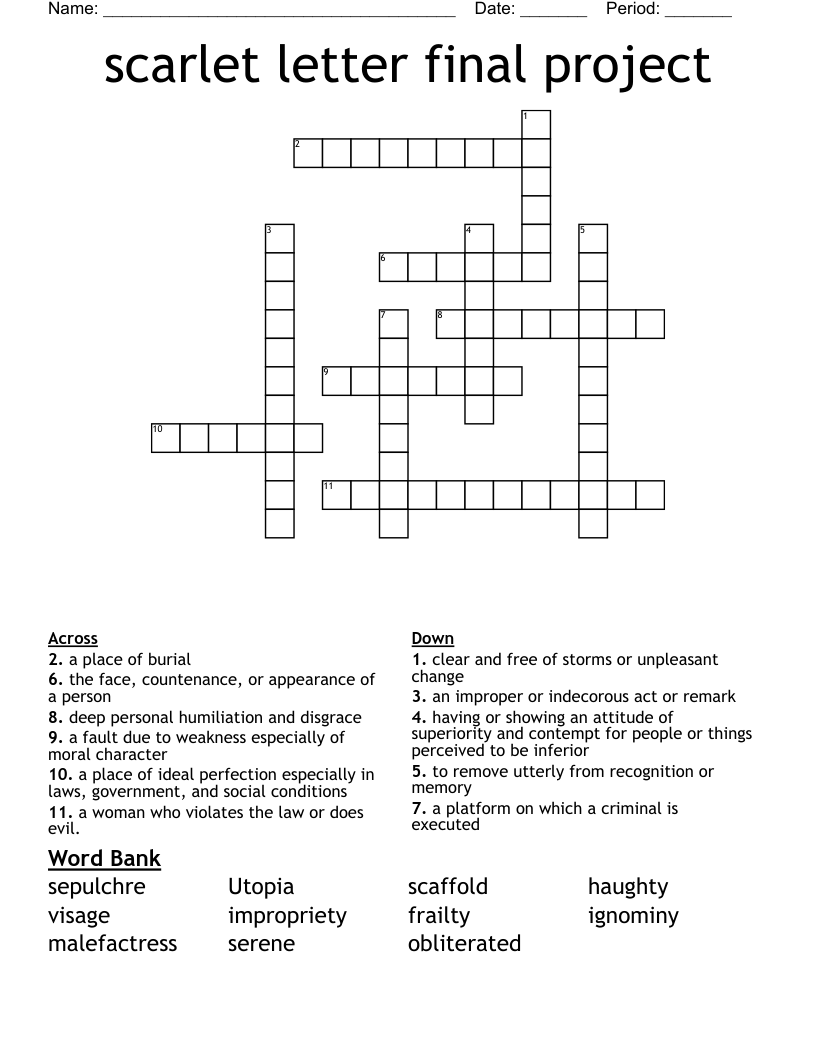 scarlet letter final project Crossword