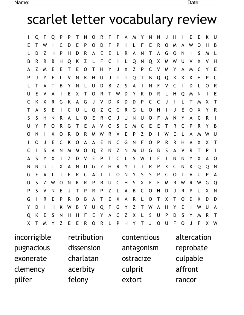 scarlet letter vocabulary review  Word Search