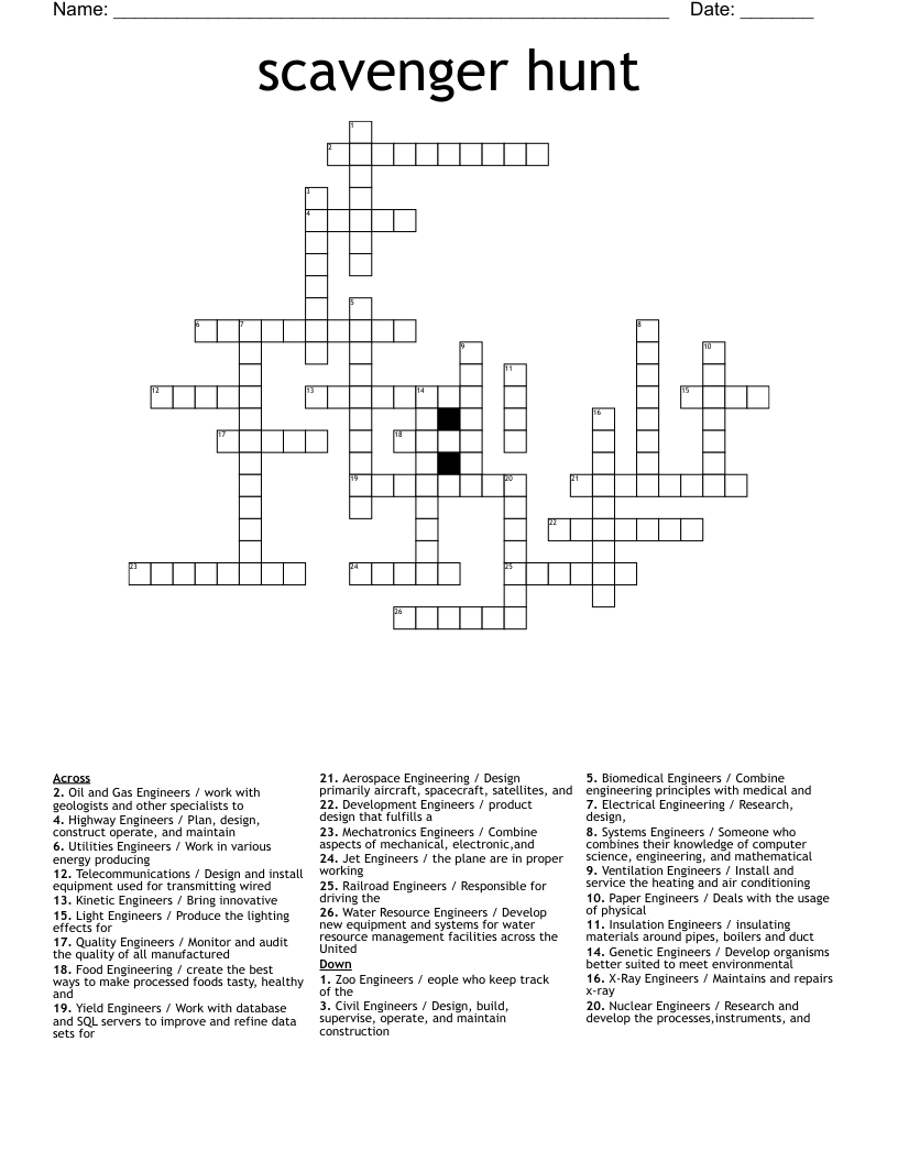 scavenger hunt Crossword