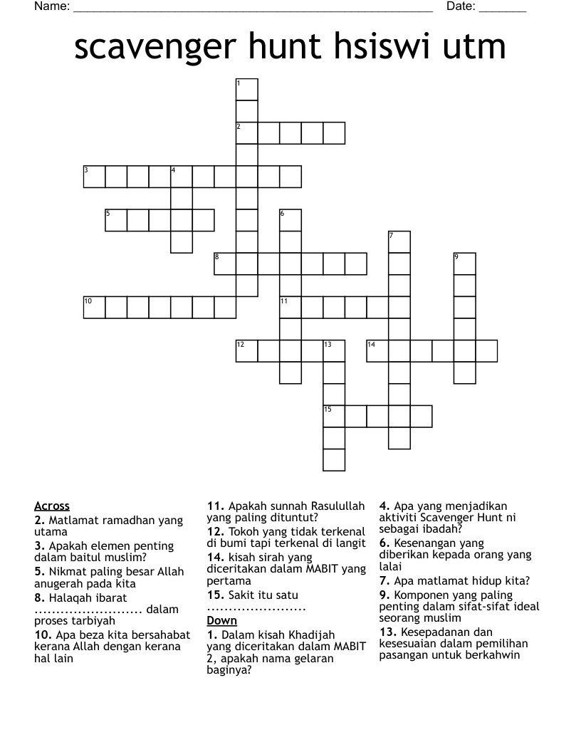 scavenger hunt hsiswi utm Crossword