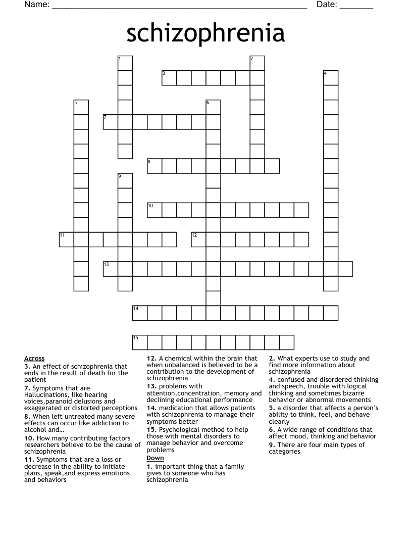 schizophrenia Crossword