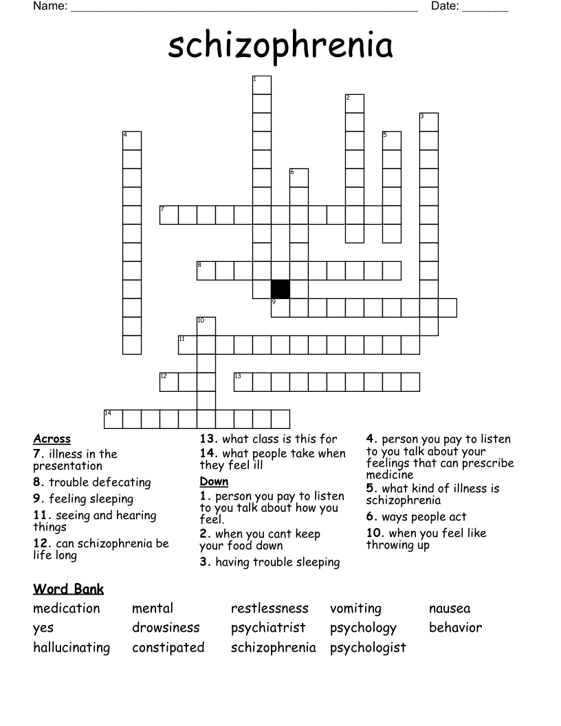 schizophrenia  Crossword