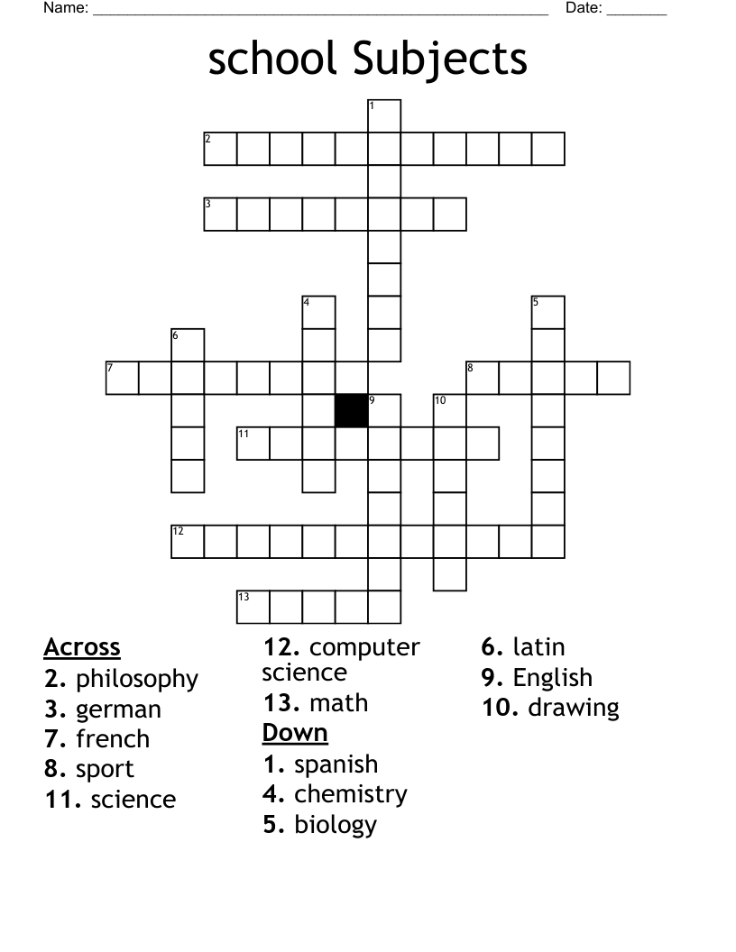 school Subjects Crossword
