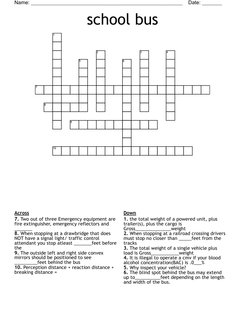 school bus  Crossword