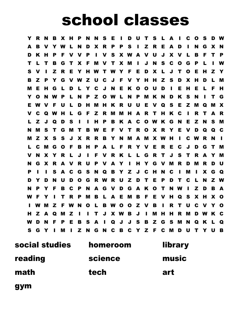 school classes Word Search