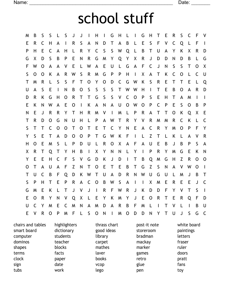 school stuff Word Search