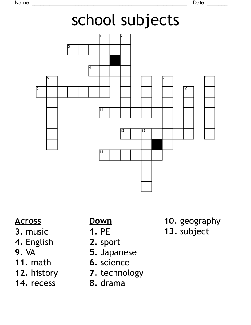 school subjects Crossword