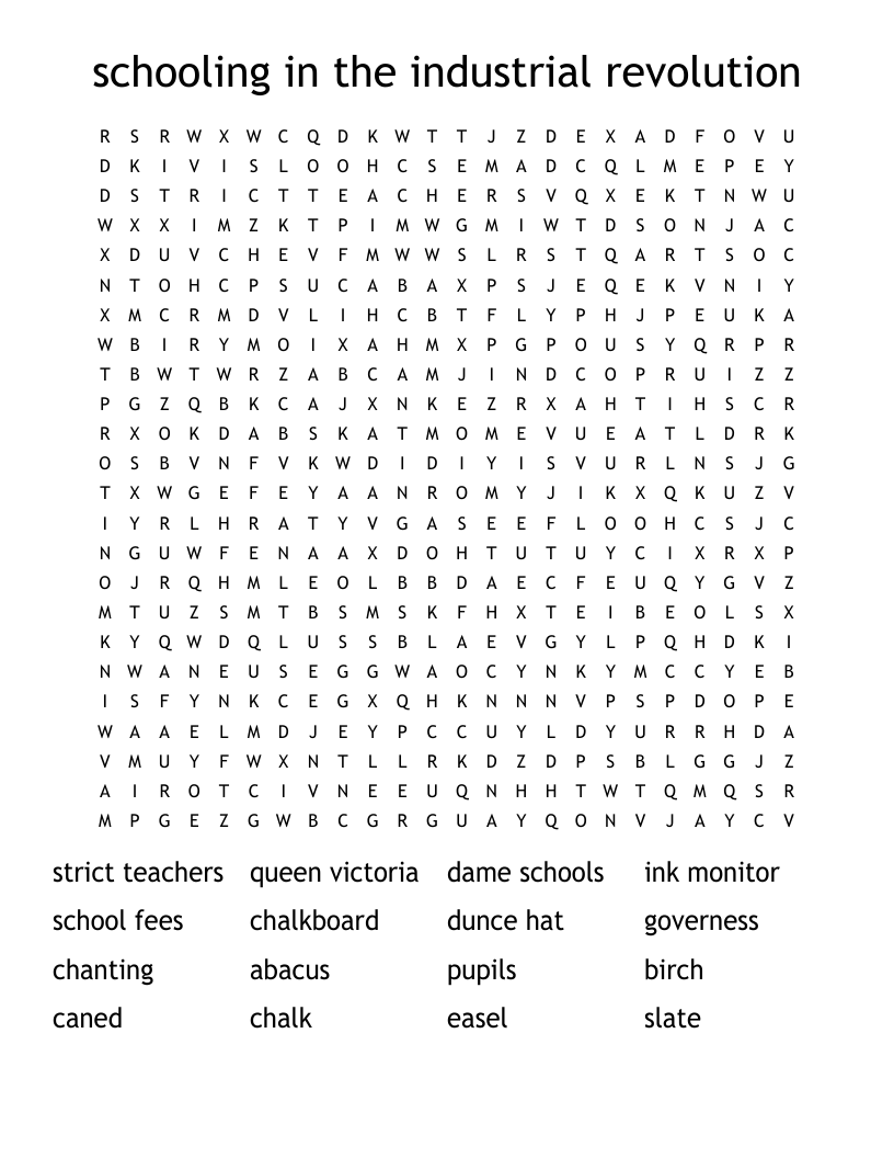 schooling in the industrial revolution Word Search