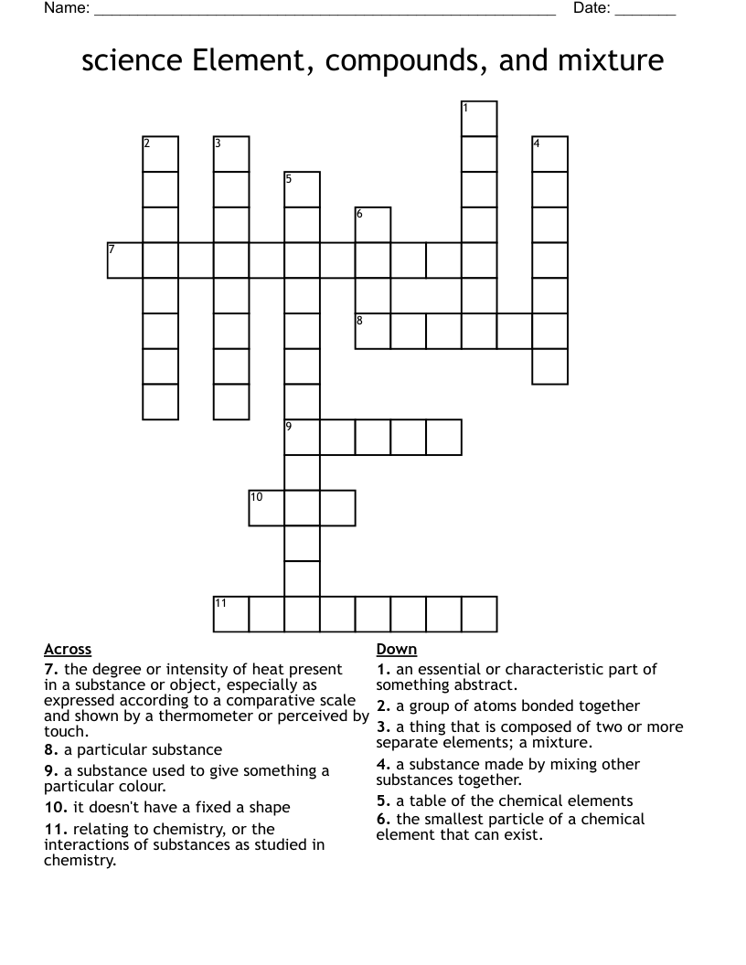 science Element, compounds, and mixture  Crossword