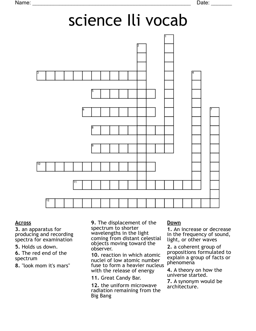 science Ili vocab Crossword