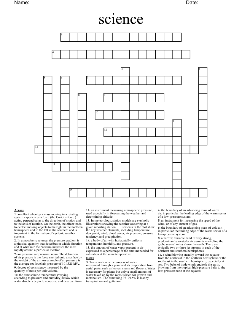 science  Crossword