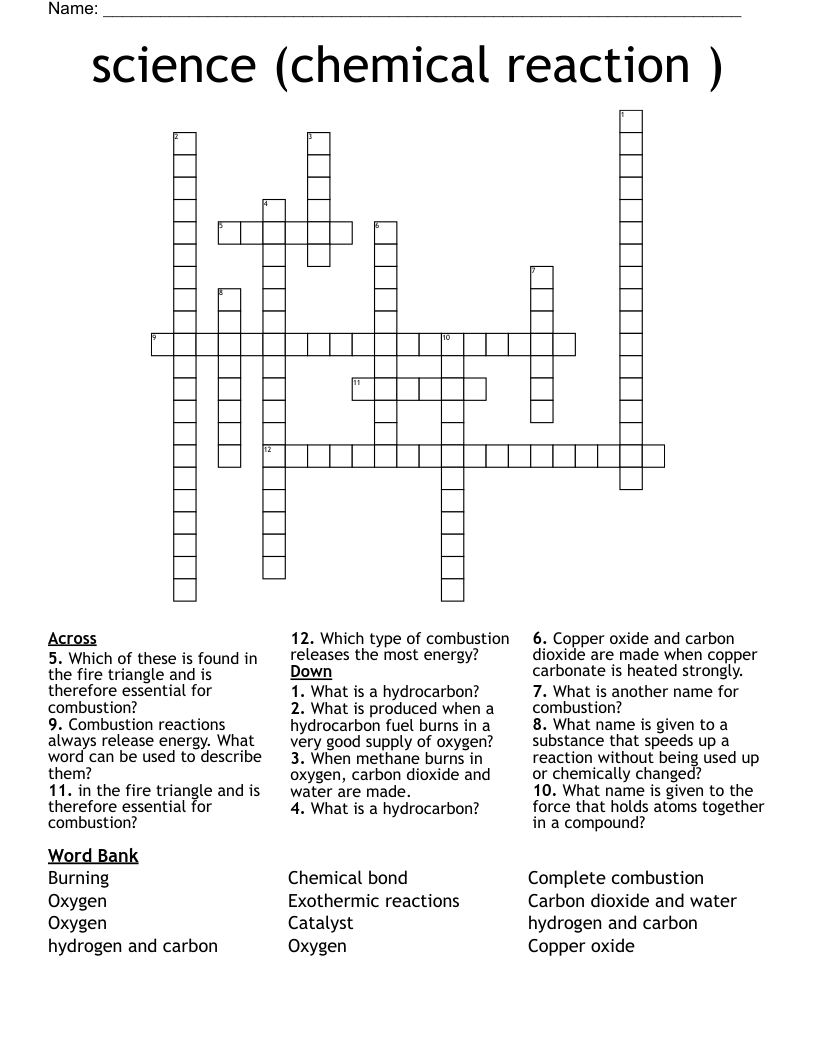 science (chemical reaction )  Crossword