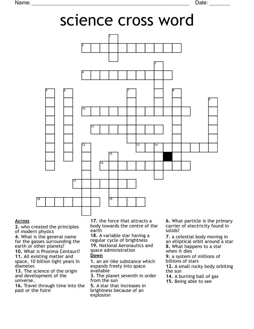 science cross word