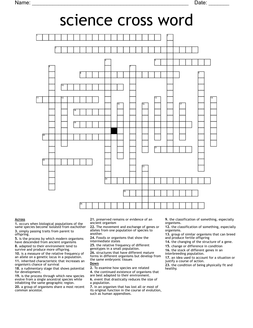 science cross word
