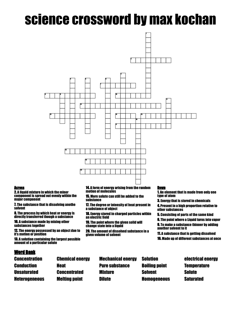 science crossword by max kochan