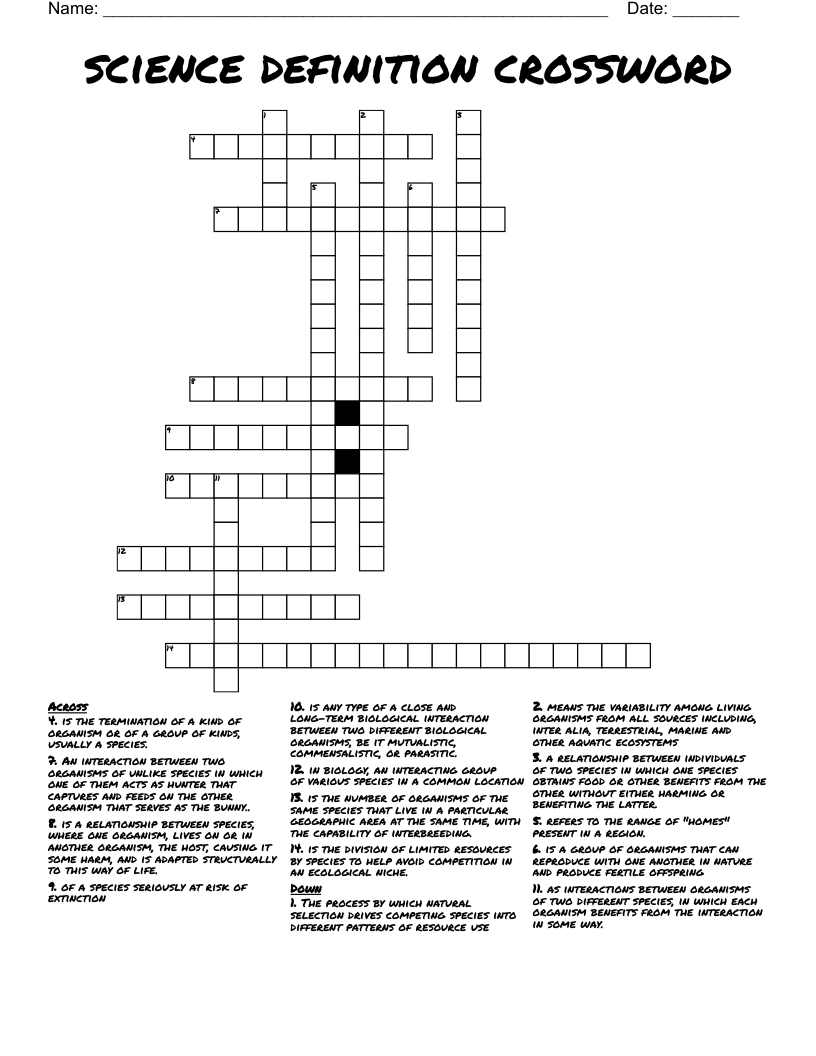 science definition crossword