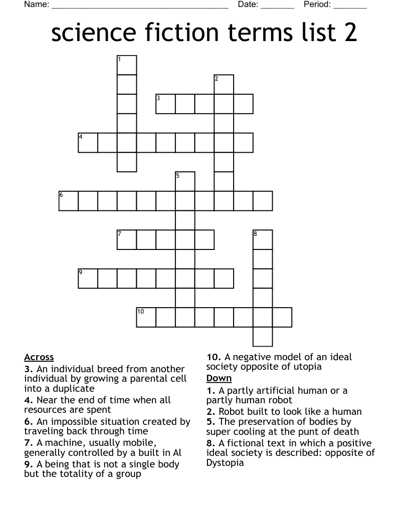 science fiction terms list 2 Crossword