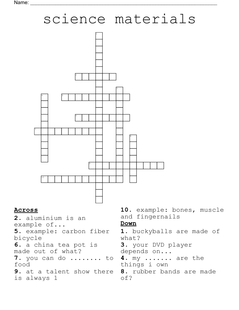 science materials Crossword