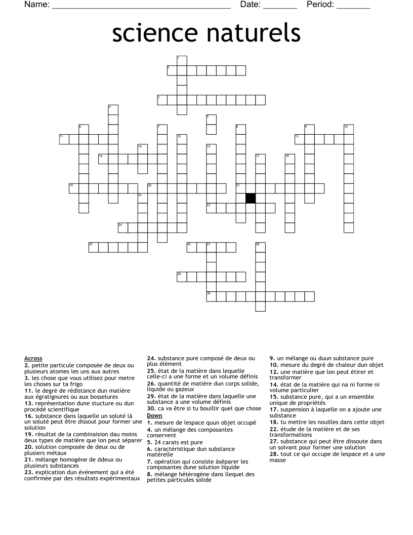 science naturels Crossword
