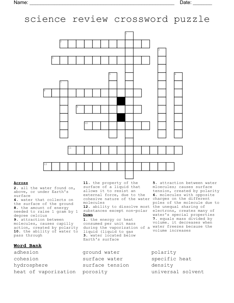 science review crossword puzzle