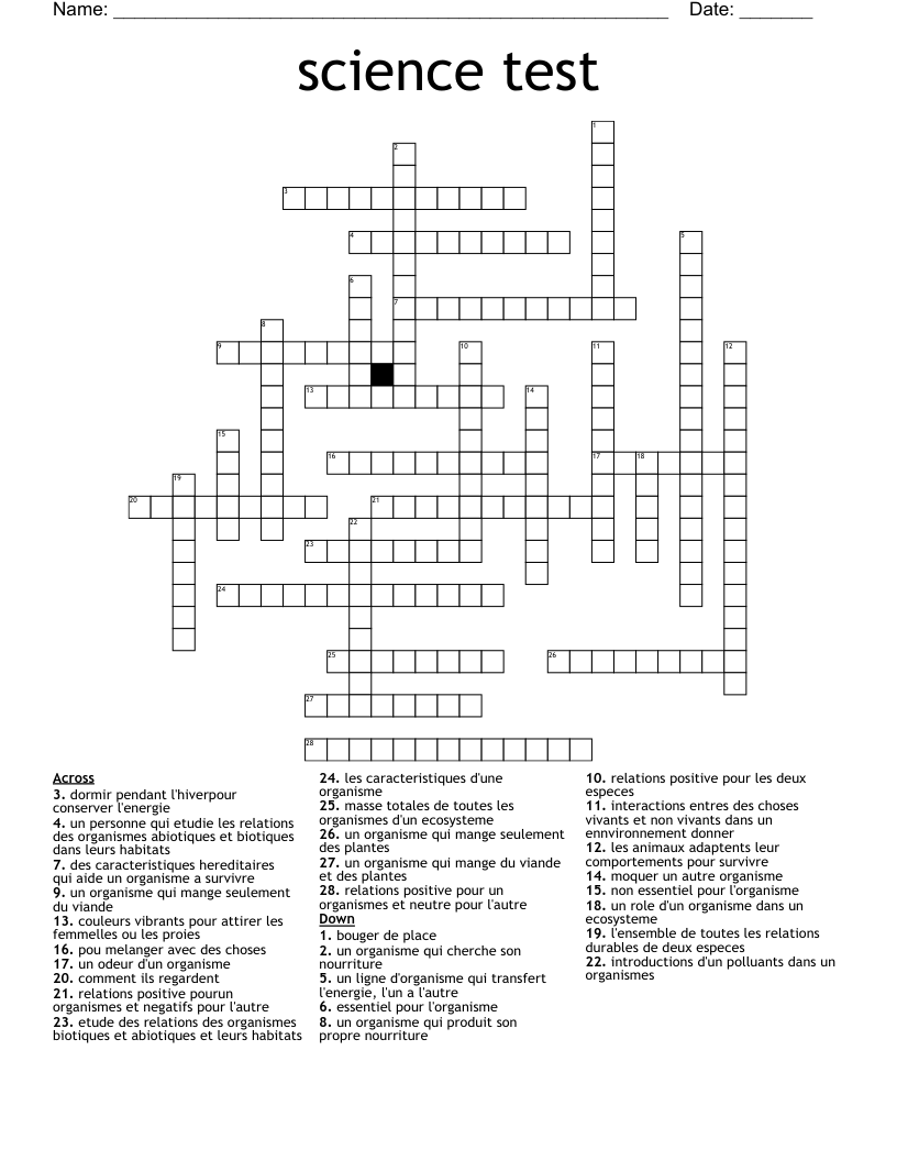 science test  Crossword
