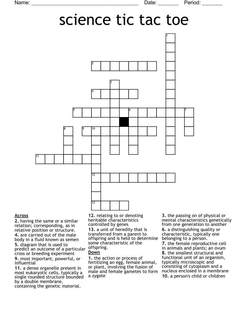 science tic tac toe Crossword