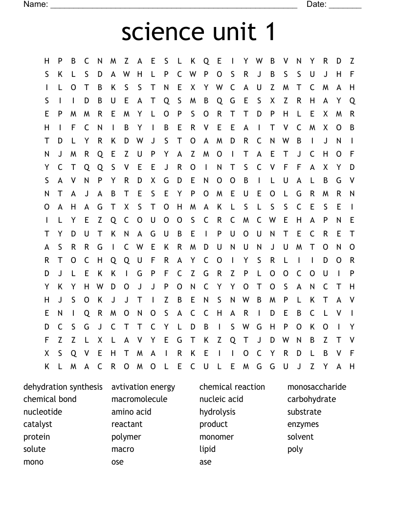 science unit 1 Word Search