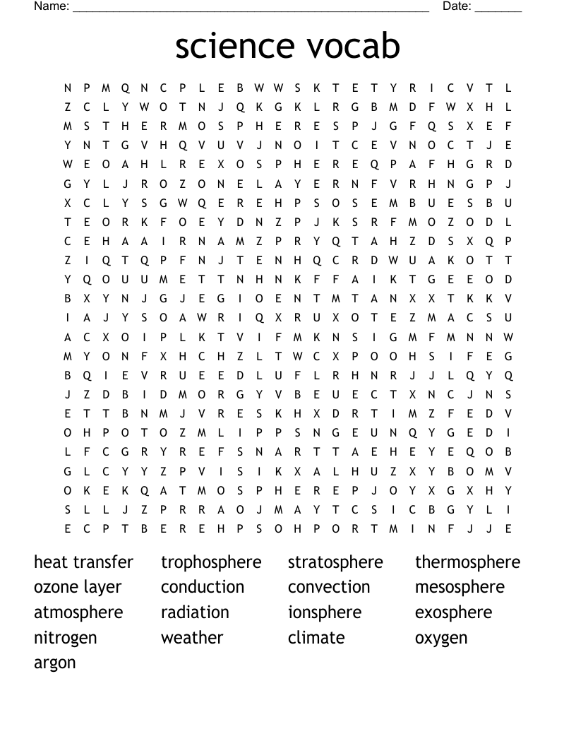 science vocab Word Search